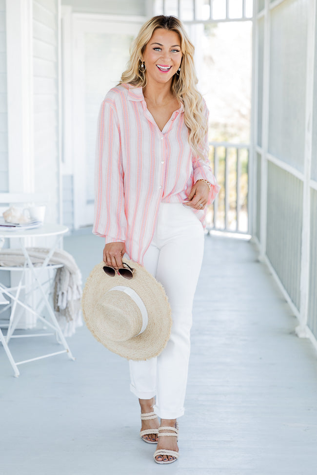 Pink Shores Striped Button Front Blouse FINAL SALE Store With Big Discount