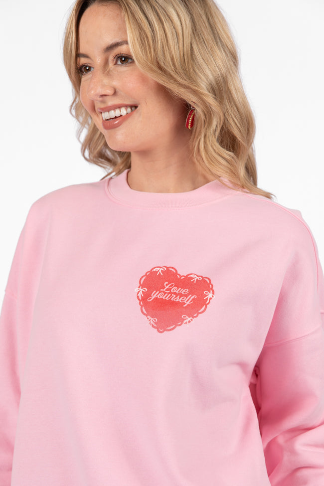 Love Your Gals And Yourself Light Pink Oversized Graphic Sweatshirt Perfect Cheap Pice