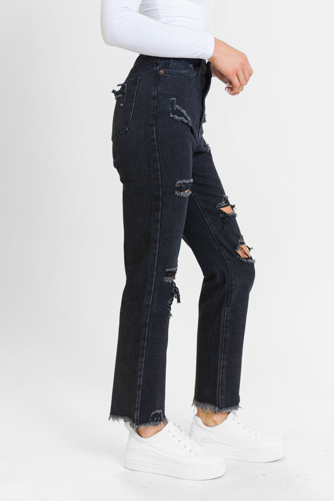 Megan Black Wash Distressed Straight Leg Tall Mom Jeans Outlet Locations Sale Online