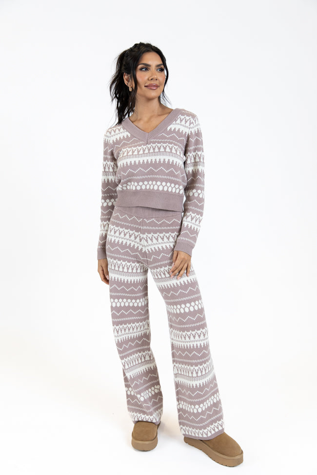 Full Of Charm Mocha and Ivory Fair Isle Lounge Set Sale Great Deals