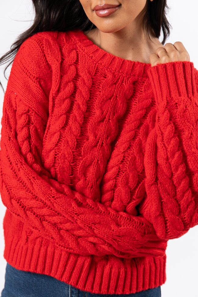 A Cozy Place Red Cable Knit Crew Neck Sweater Visit