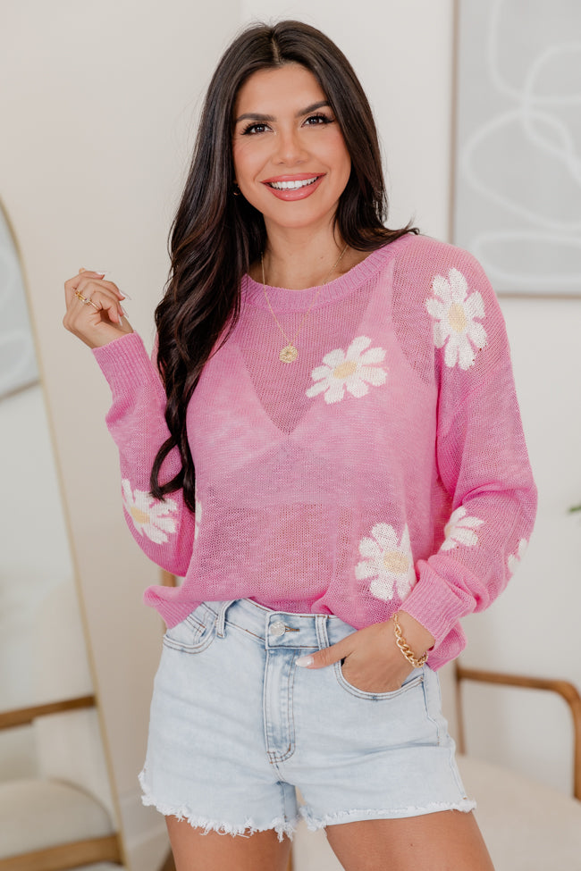 Oops-A-Daisy Pink Daisy Print Sweater Cheap Supply