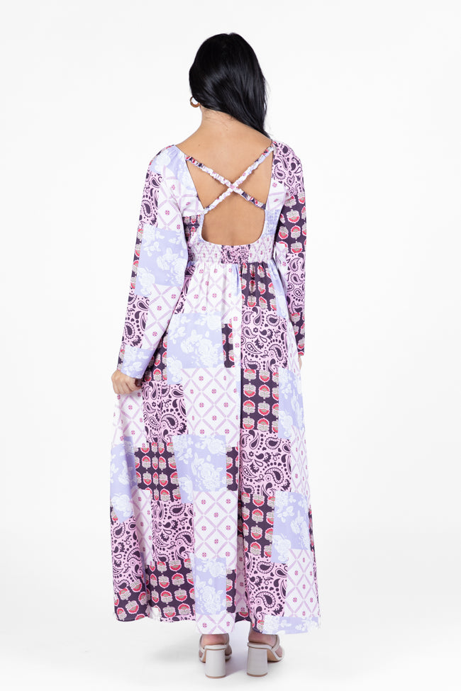 Falling Petals Purple Patchwork Printed Maxi Dress Comfortable Online