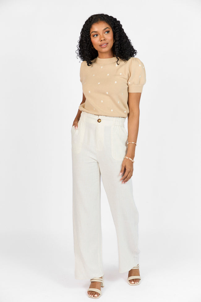 Wish For This Beige Linen Blend Trousers Free Shipping Online