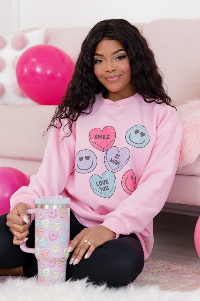 Candy Hearts Light Pink Oversized Graphic Sweatshirt Cheap Sale Finishline