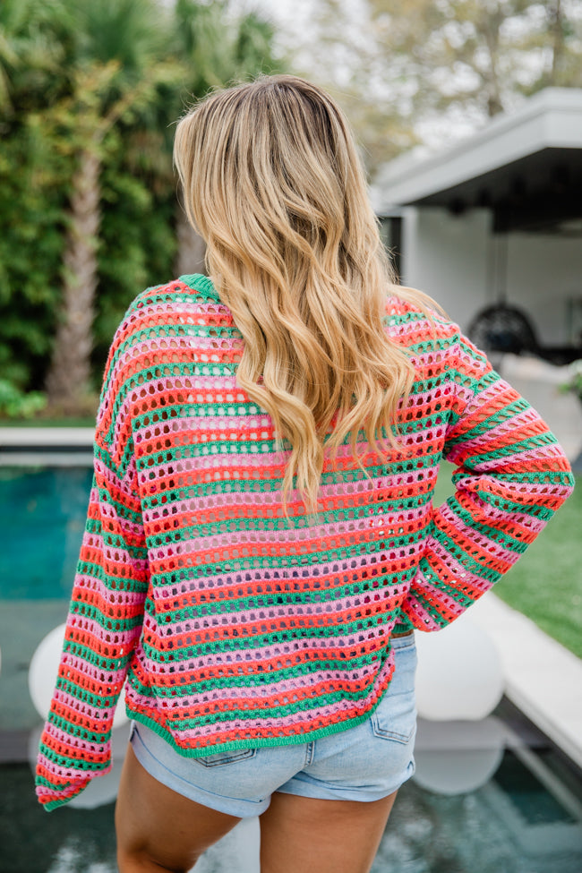 Chasing Rainbows Pink And Green Crochet Sweater FINAL SALE Cheap Sale Wholesale Pice