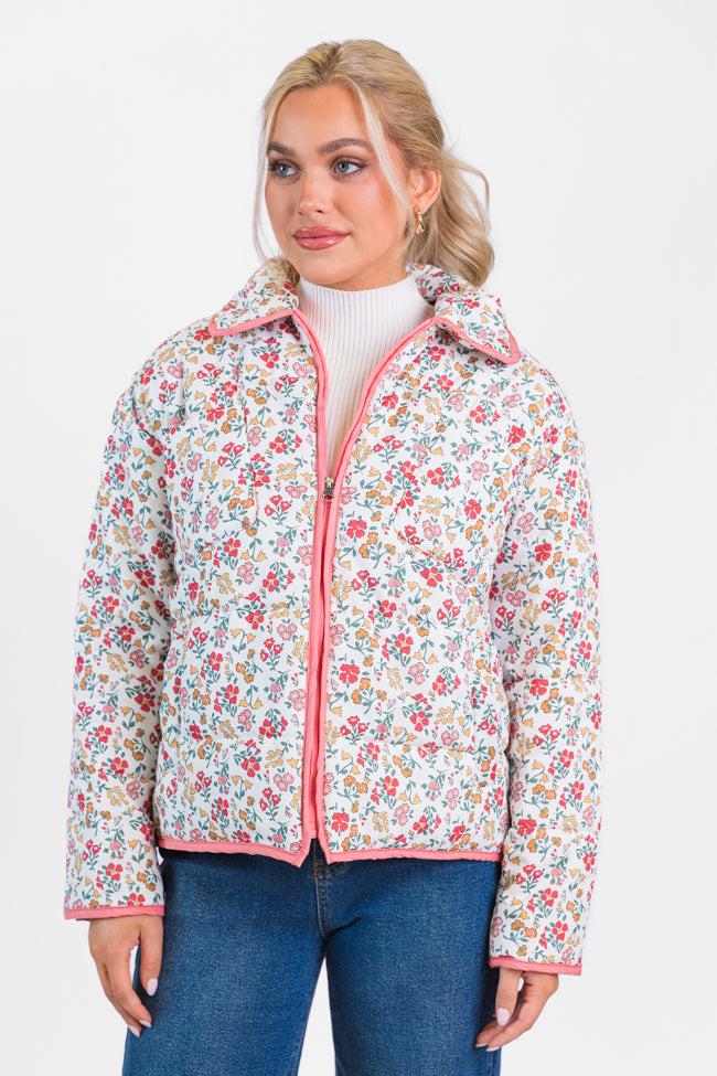 Field Of Florals Ivory and Pink Multi Quilted Floral Jacket Buy Cheap Largest Supplier