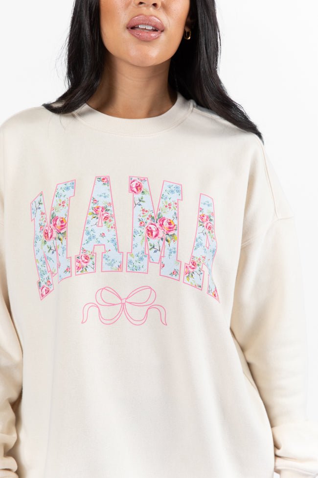 Mama Floral Bow Cream Oversized Graphic Sweatshirt Enjoy Online