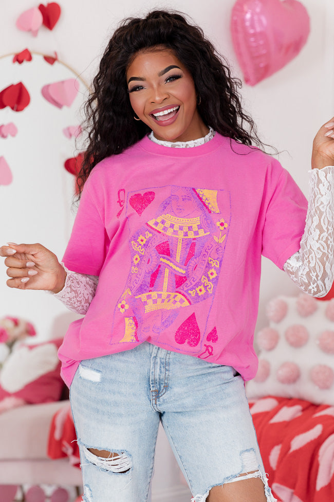 Queen of Hearts Hot Pink Oversized Graphic Tee Cheap Discounts