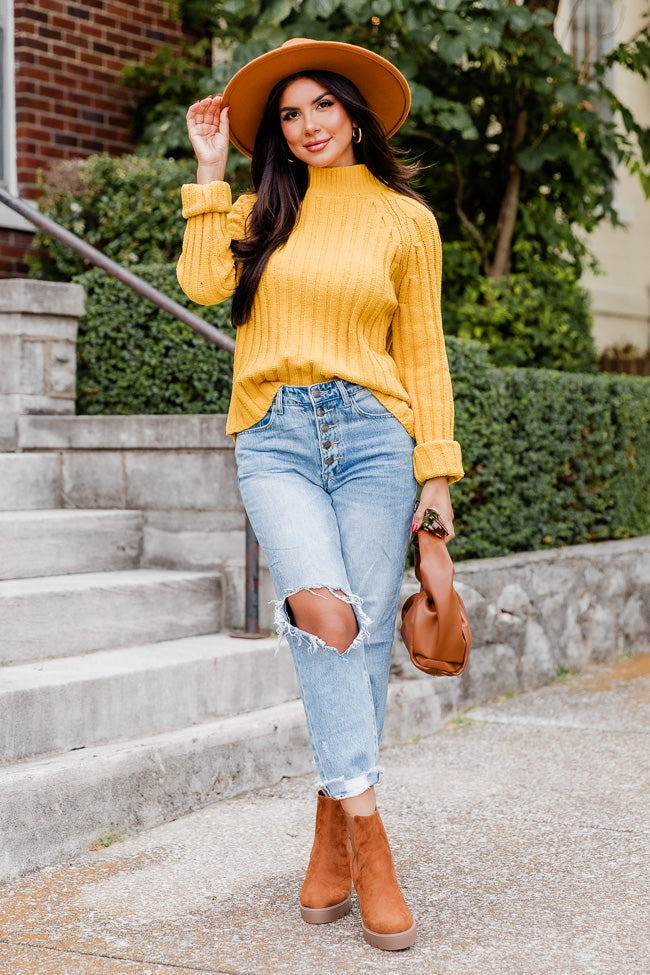 Letting You Go Mustard Chenille Turtleneck Sweater  FINAL SALE Cheap Pictures