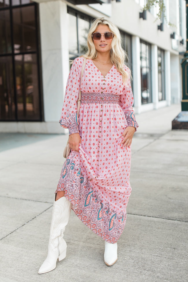 Like You Said Pink Multi Border Print Maxi Dress FINAL SALE Inexpensive