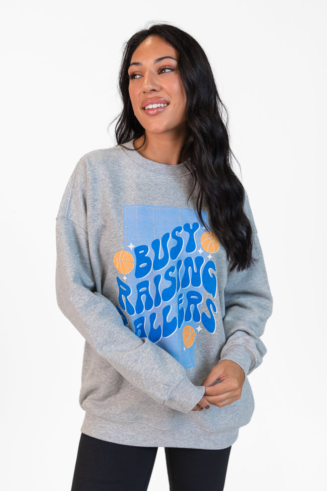 Busy Raising Ballers Light Grey Oversized Graphic Sweatshirt Sale Fashion