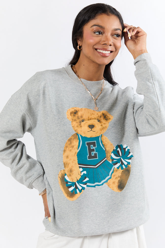 Vintage Green and Black Cheer Teddy Bear Light Grey Oversized Graphic Sweatshirt Latest Collections Online