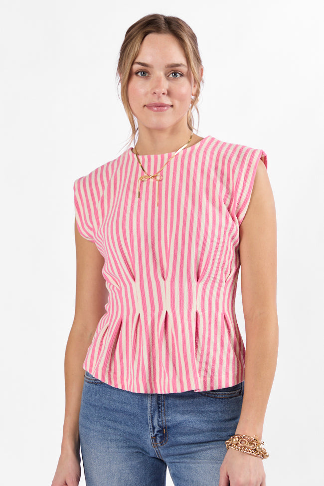 Made Your Mark Pink Striped Knit Cinched Waist Tee Geniue Stockist Cheap Online