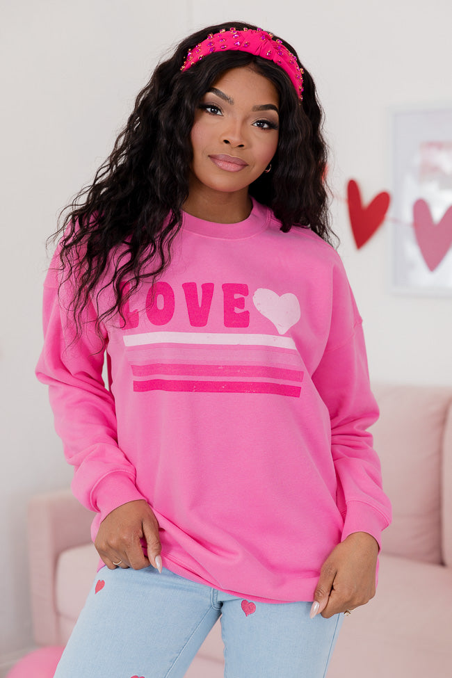 Love Retro Pink Oversized Graphic Sweatshirt Low Pice Cheap Online