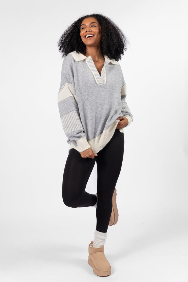 Think About It Heather Grey Collared Oversized Sweater Good Selling Sale Online