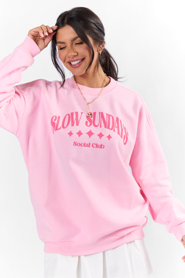 Slow Sundays Light Pink Oversized Graphic Sweatshirt With Mastercard Cheap Online