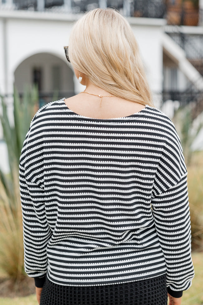 Caught My Eye Black And Ivory Striped Knit Pullover Clearance Cheap Online