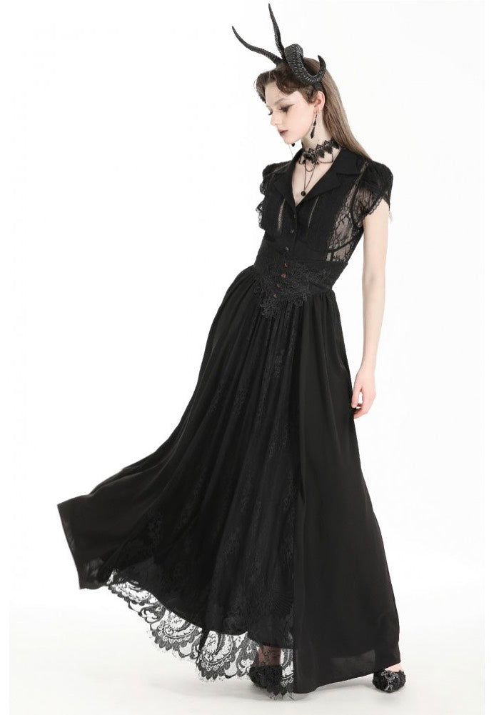 Dark in Love - Gothic Heart Embroidered Black Maxi - Skirt For Sale Finishline