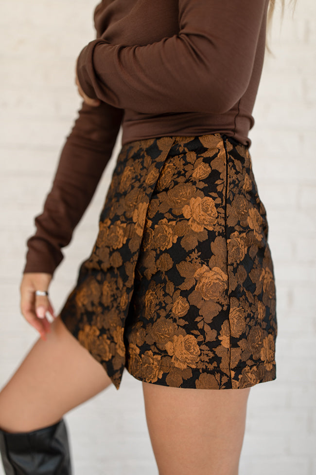 My Golden Hour Black and Bronze Floral Brocade Skort FINAL SALE Real Online