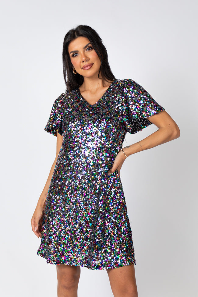 Celebrate Good Times Multi Sequin Mini Dress SALE For Nice For Sale