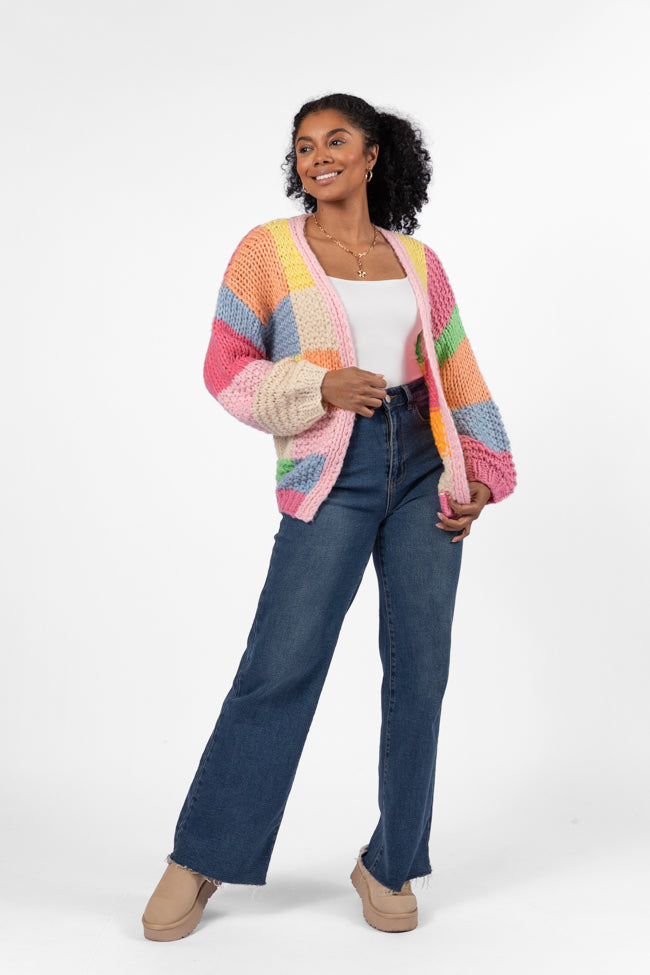 Still Deciding Pink Multi Color Block Cardigan Buy Cheap Order