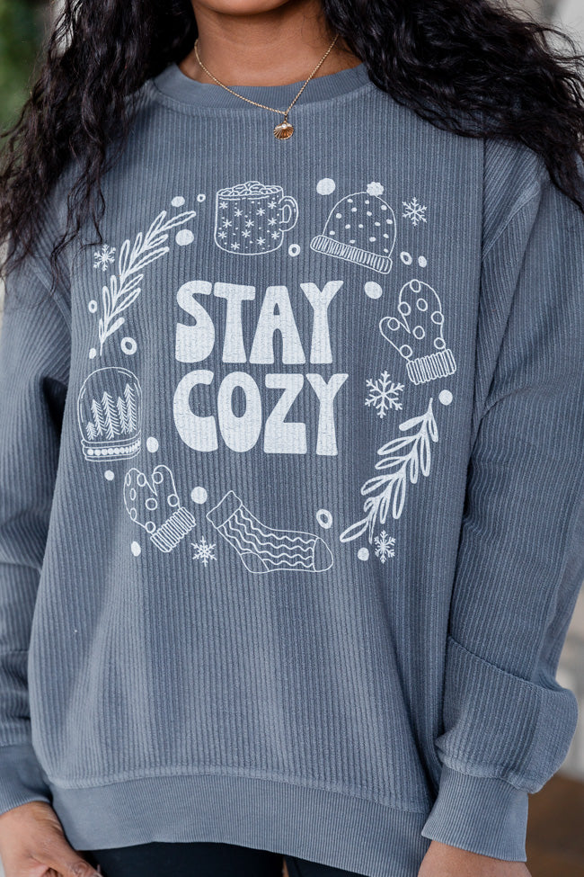 Stay Cozy Winter Charcoal Corded Graphic Sweatshirt Online Online High Quality