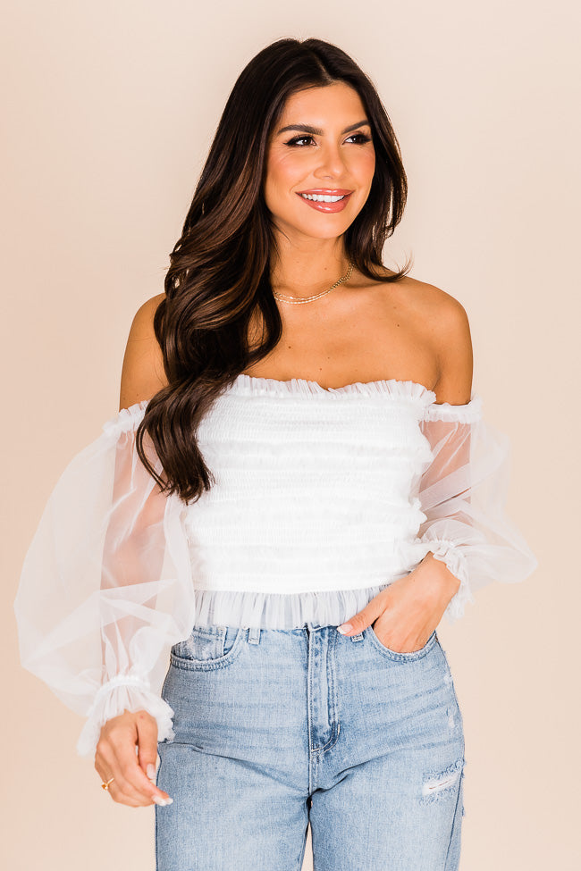 Happy Ever After Ivory Ruffled Tulle Sleeved Blouse FINAL SALE Sale Low Pice