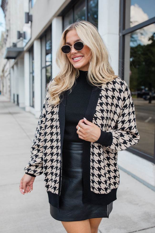 Trying Your Best Tan Houndstooth Cardigan Outlet Pay With Paypal