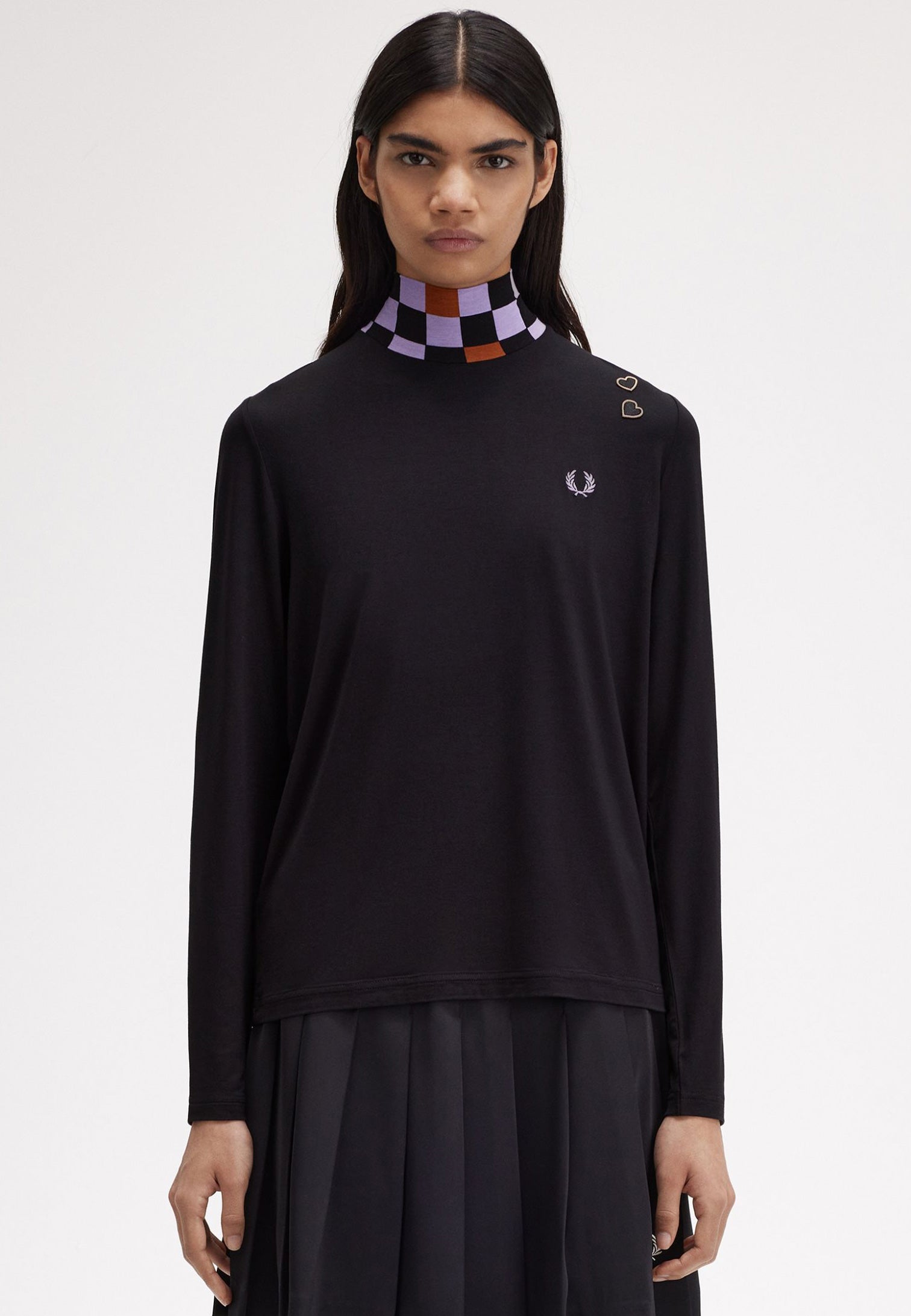 Fred Perry - Printed Trim High Neck Black - Longsleeve Sale Cheap Pice