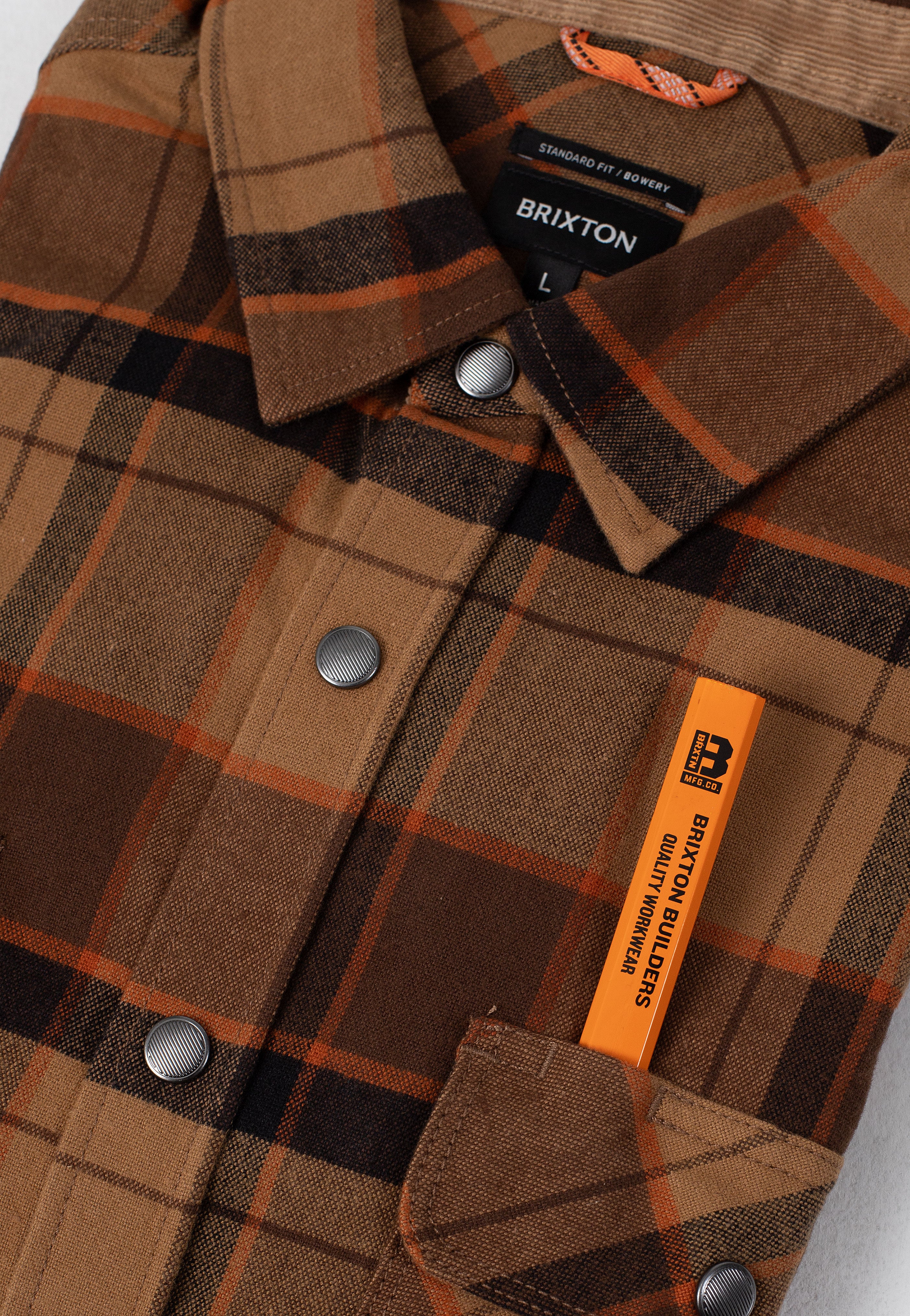 Brixton - Builders Bowery Flannel Burro Brown/Pinecone Brown/Black - Shirt Cheap Order