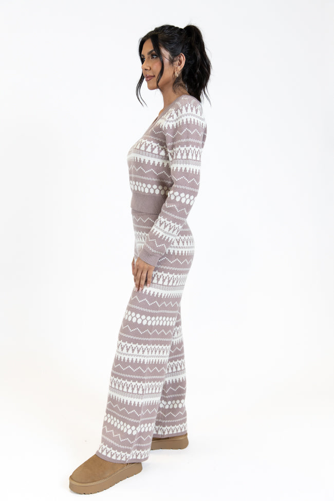 Full Of Charm Mocha and Ivory Fair Isle Lounge Set Sale Great Deals