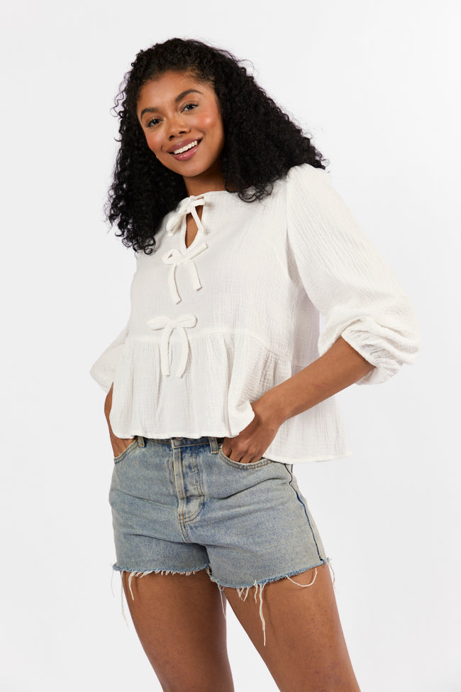 Close To Me Ivory Bow Detail Blouse Official Cheap Online