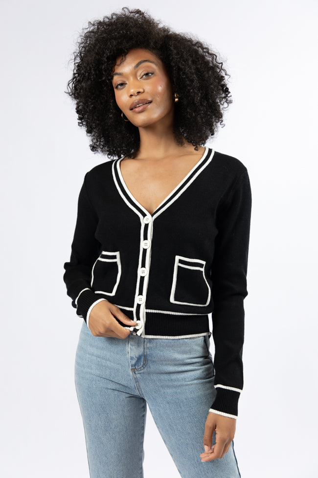 Gives Me Time Black and Ivory Contrast Trim Cardigan Order