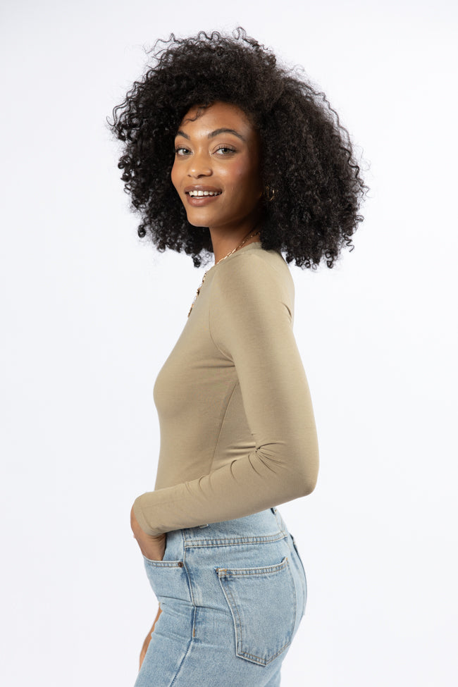 Lucky Me Olive Crew Neck Bodysuit Grey Outlet Store Online