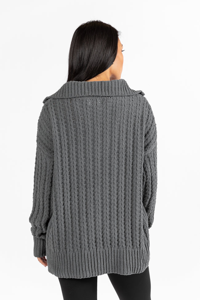 Forever Yours Charcoal Cable Knit Chenille Quarter Zip Sweater SALE Finishline Cheap Online