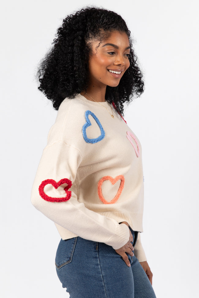 Heart On My Sleeve Cream Multicolor Sweater FINAL SALE Outlet Choice