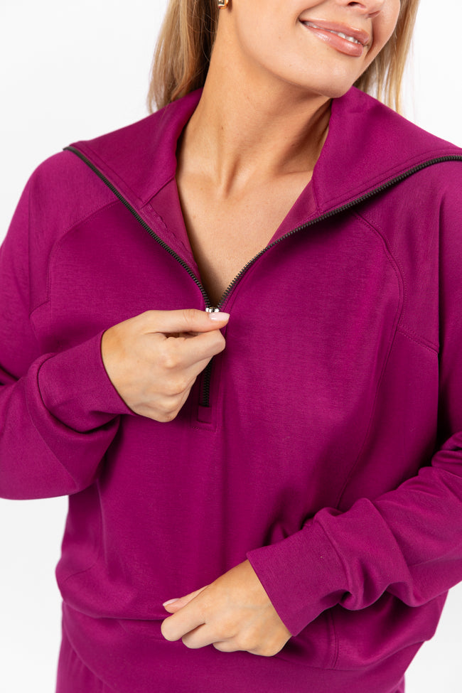 Let's Just Stay Plum Quarter Zip Knit Pullover Kalee Rogers X Pink Lily FINAL SALE