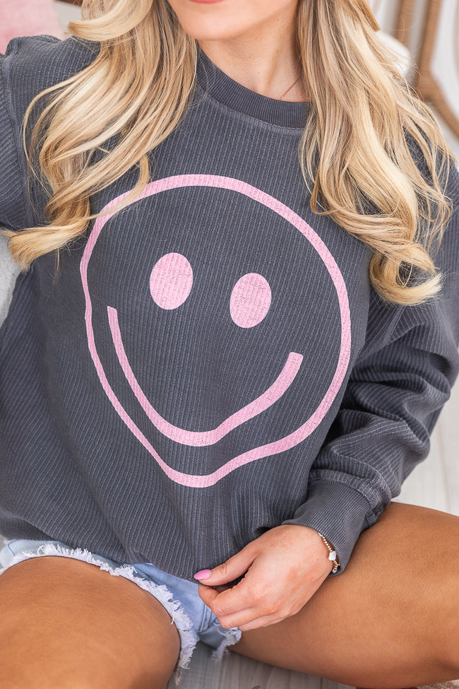 Pink Smiley Charcoal Corded Graphic Sweatshirt Outlet Locations For Sale