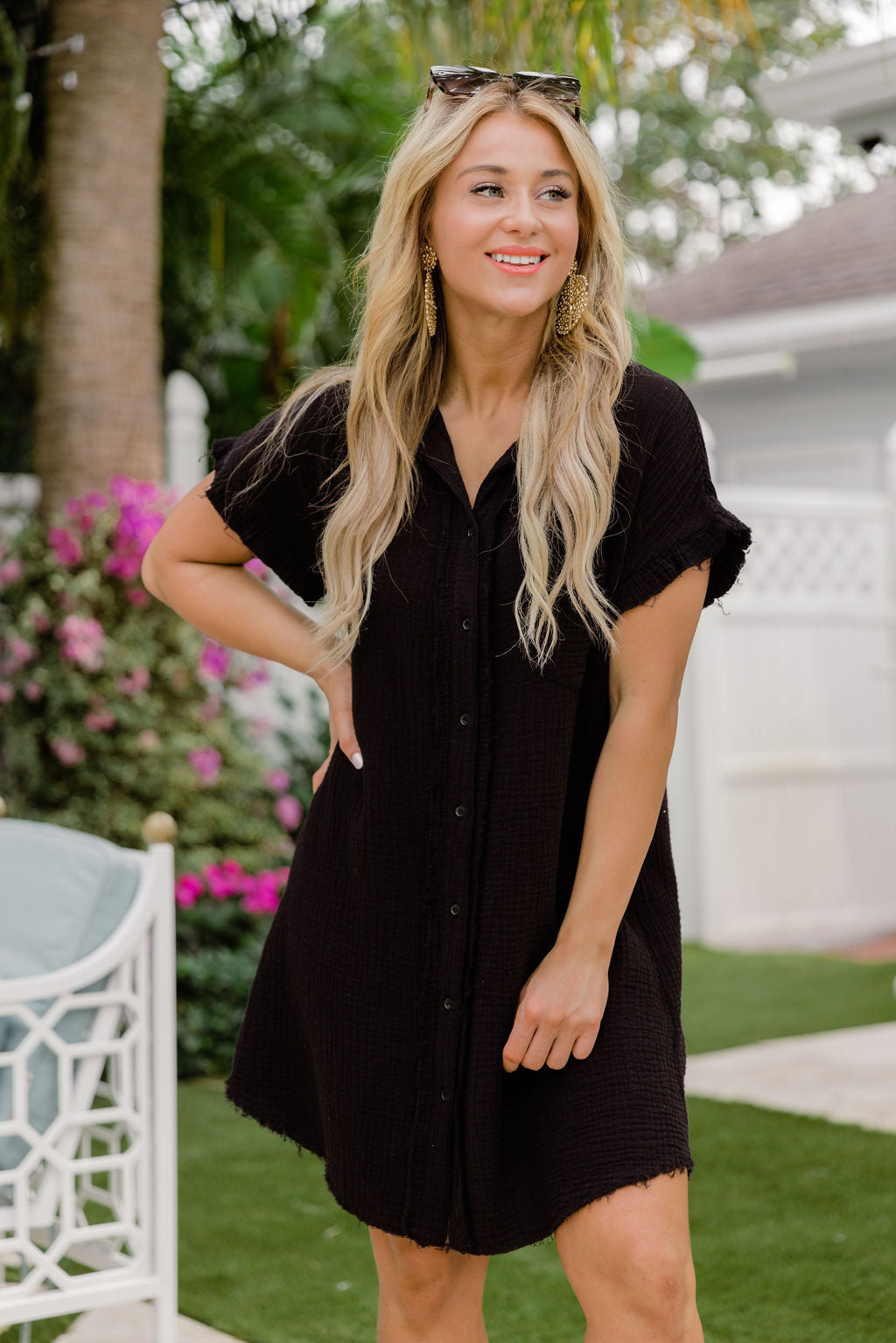 No Worries Black Gauze Button Up Dress FINAL SALE Buy Cheap Discounts