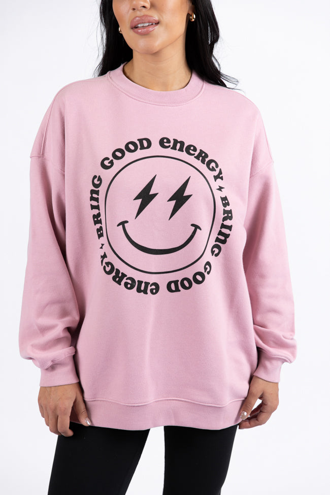 Bring Good Energy Mauve Oversized Graphic Sweatshirt Online