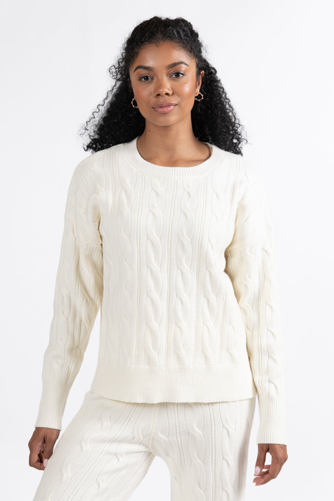 Forever Winter Ivory Cable Knit Sweater Lounge Top Macy Blackwell X Pink Lily FINAL SALE Top Quality Sale Online