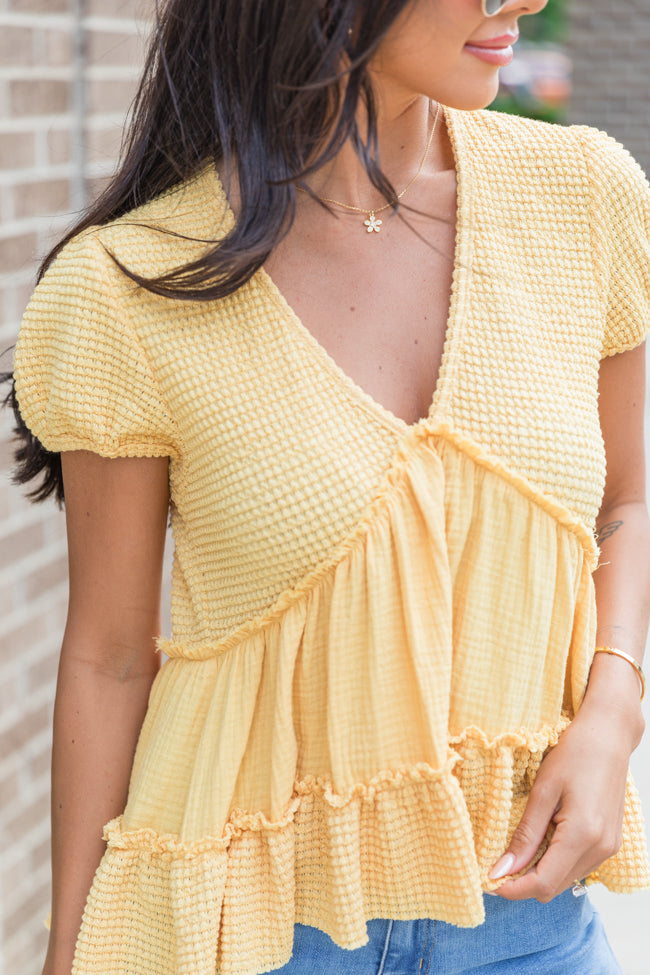 Rays Of Hope Yellow Waffle and Gauze Babydoll Top FINAL SALE Clearance Latest