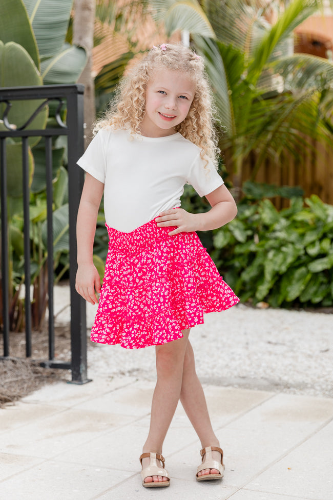 Kid's Through The Garden Hot Pink Floral Mini Skort