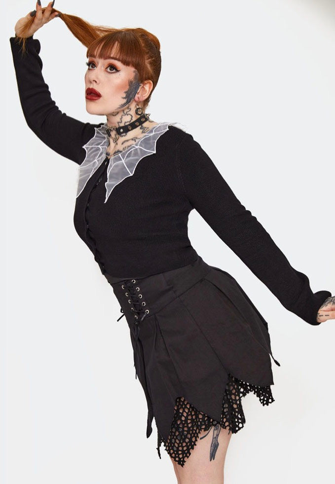 Jawbreaker - Spider Web Collar Cropped Black - Cardigan Clearance Get To Buy