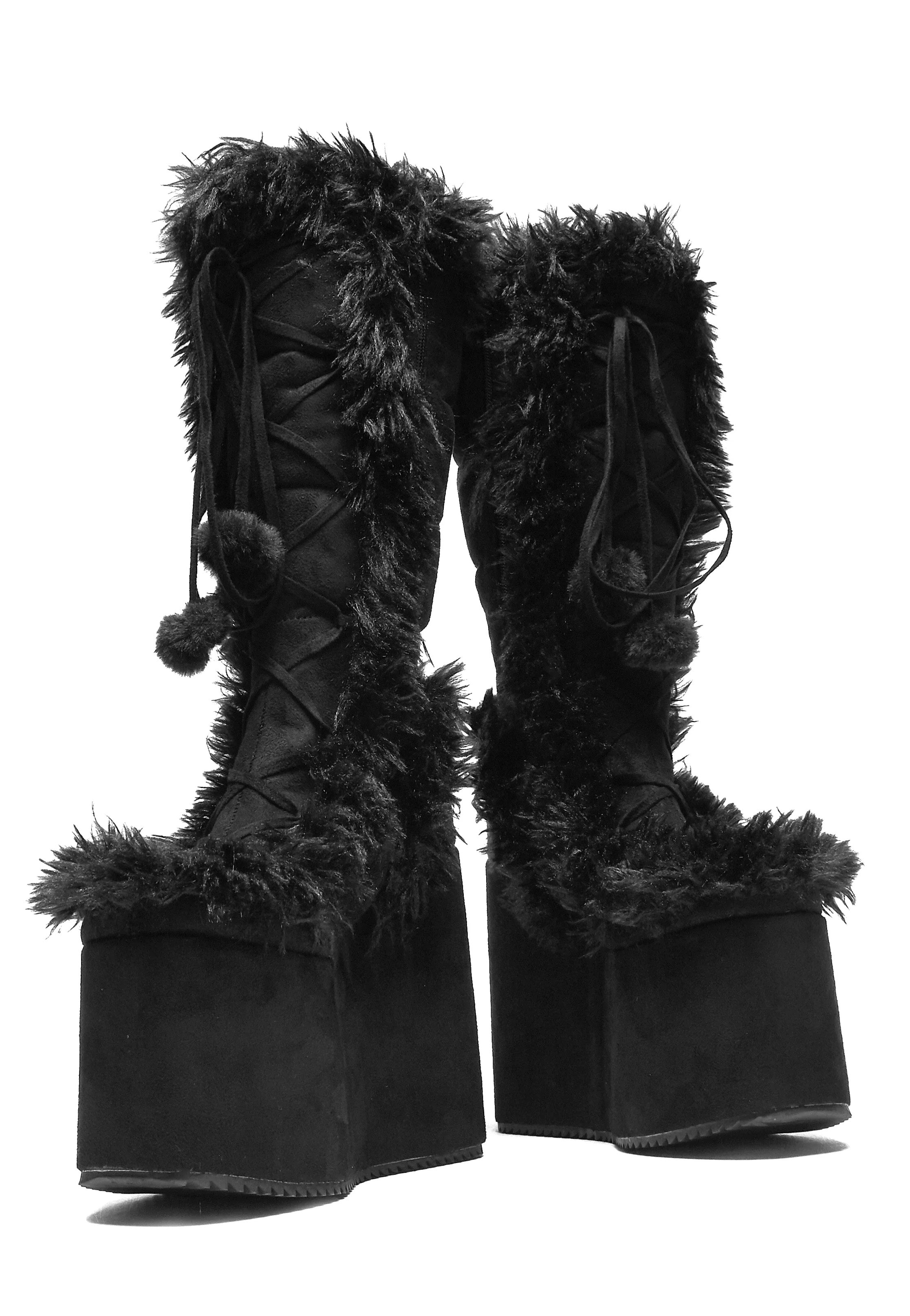 Koi Footwear x Twilight - La Push Crescent Platform Faux Fur Long Black - Girl Shoes Outlet Countdown Package