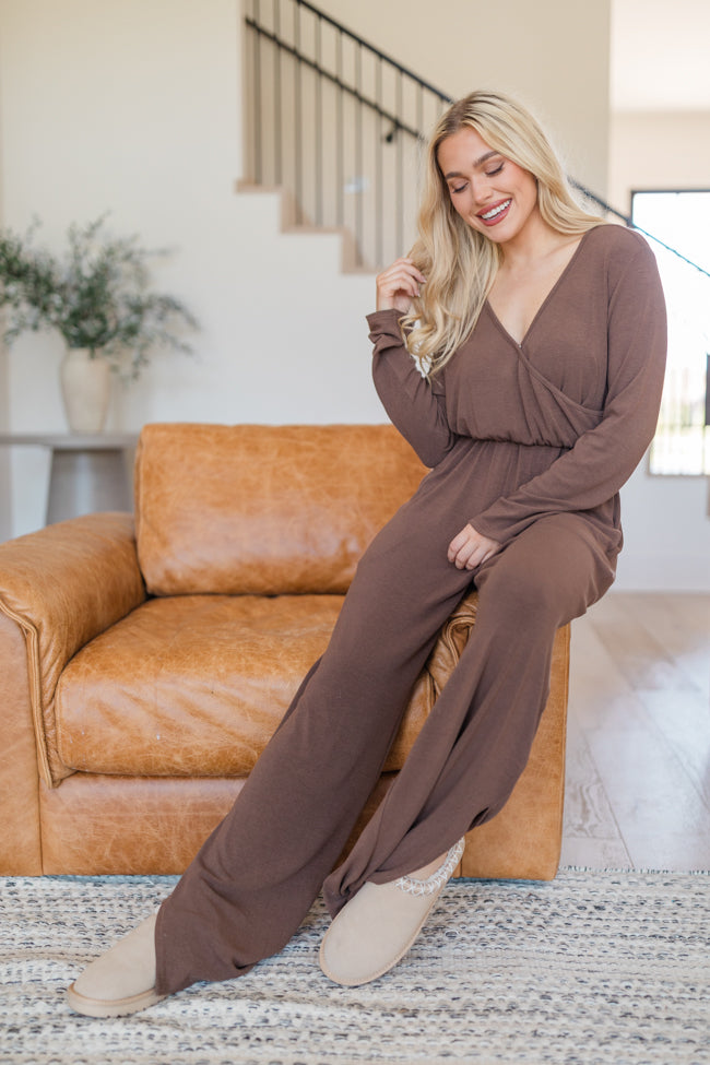 Heart To Heart Brown V-Neck Jumpsuit FINAL SALE Outlet Get To Buy