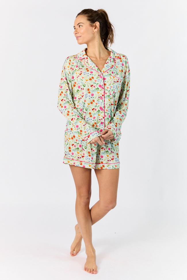 Good To Get Away Botanical Floral Long Sleeve Pajama Top New Arrival Cheap Pice