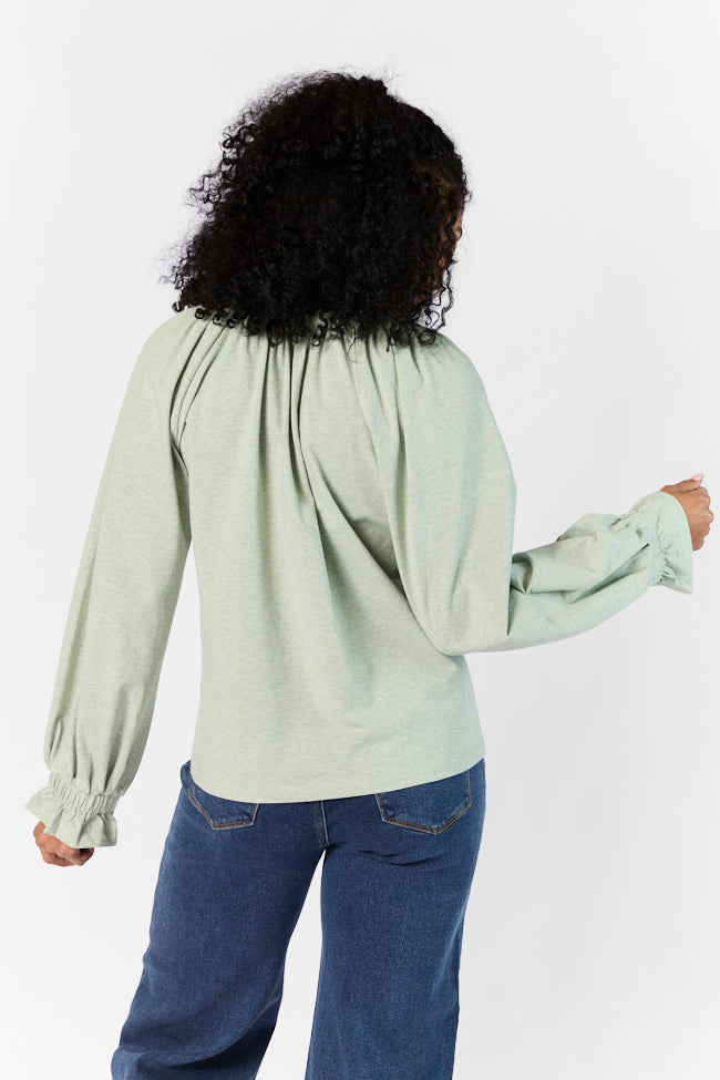 Simply You Sage Knit Notched Neck Long Sleeve Blouse Ebay Cheap Pice