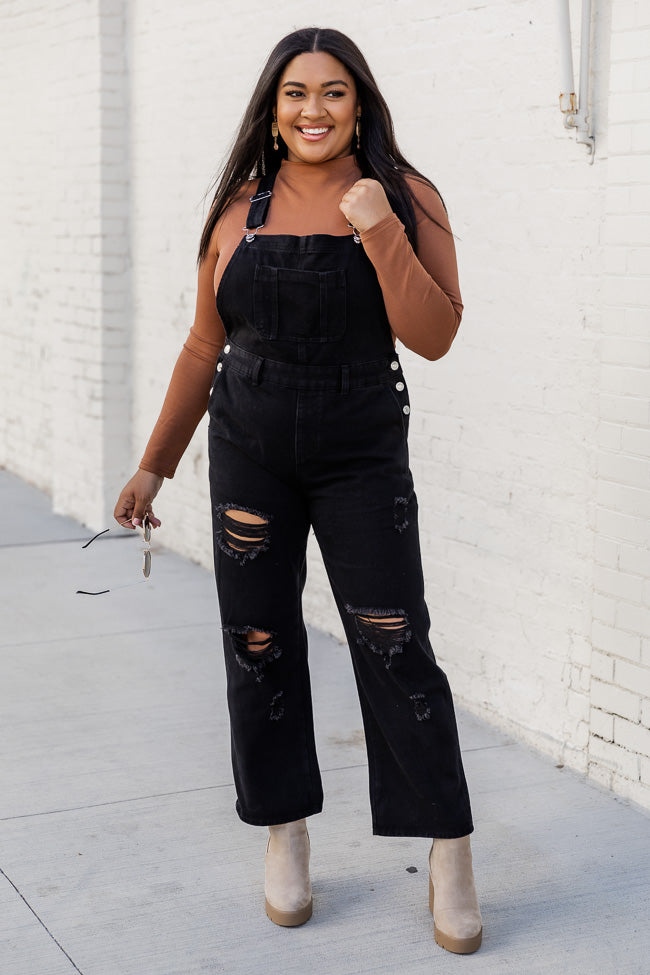 Light Up Your Life Black Distressed Straight Leg Overalls Cheap Cheap Online